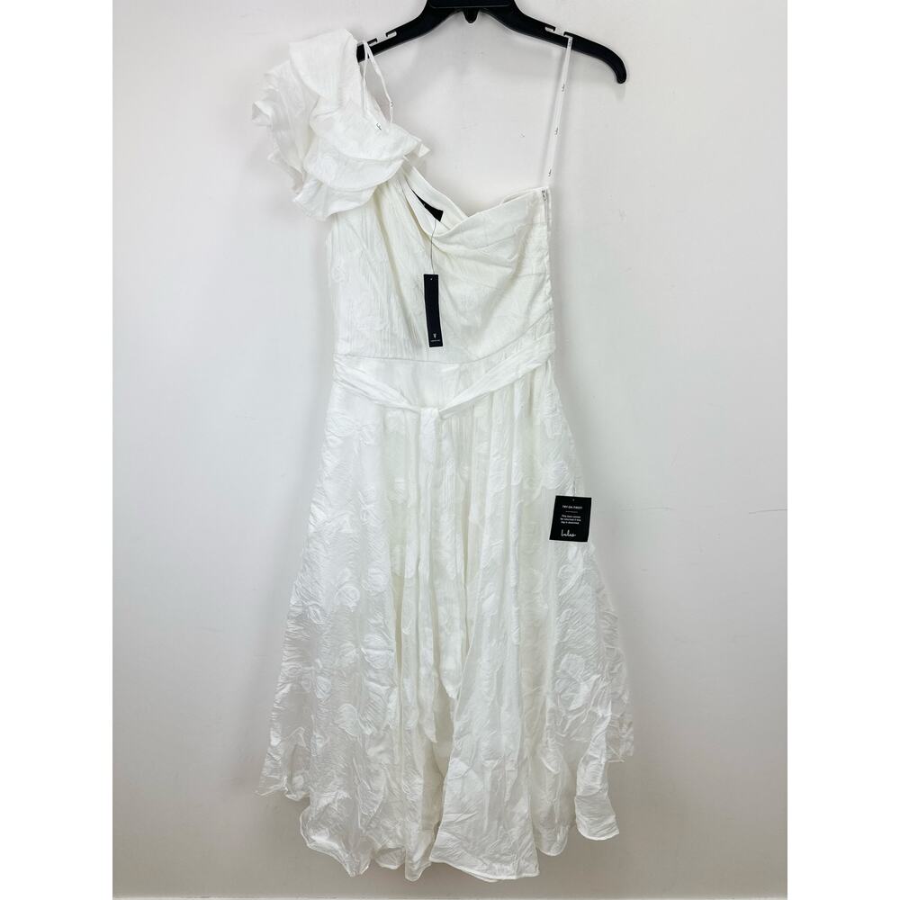Lulus Sweet Definition White Burnout Ruffled One-Shoulder Midi Dress Large NWT - Picture 5 of 14